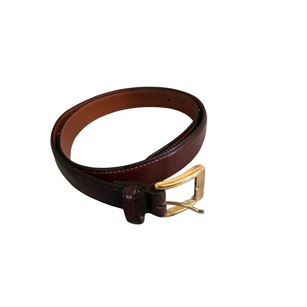 Brooks Brothers Horween Genuine Shell Cordovan Leather Belt Burgundy Gold Buckle